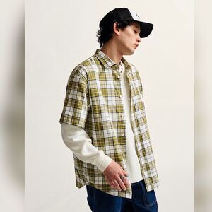 Vans Lawson Solid Woven Button-Up – White Green, Large (L)